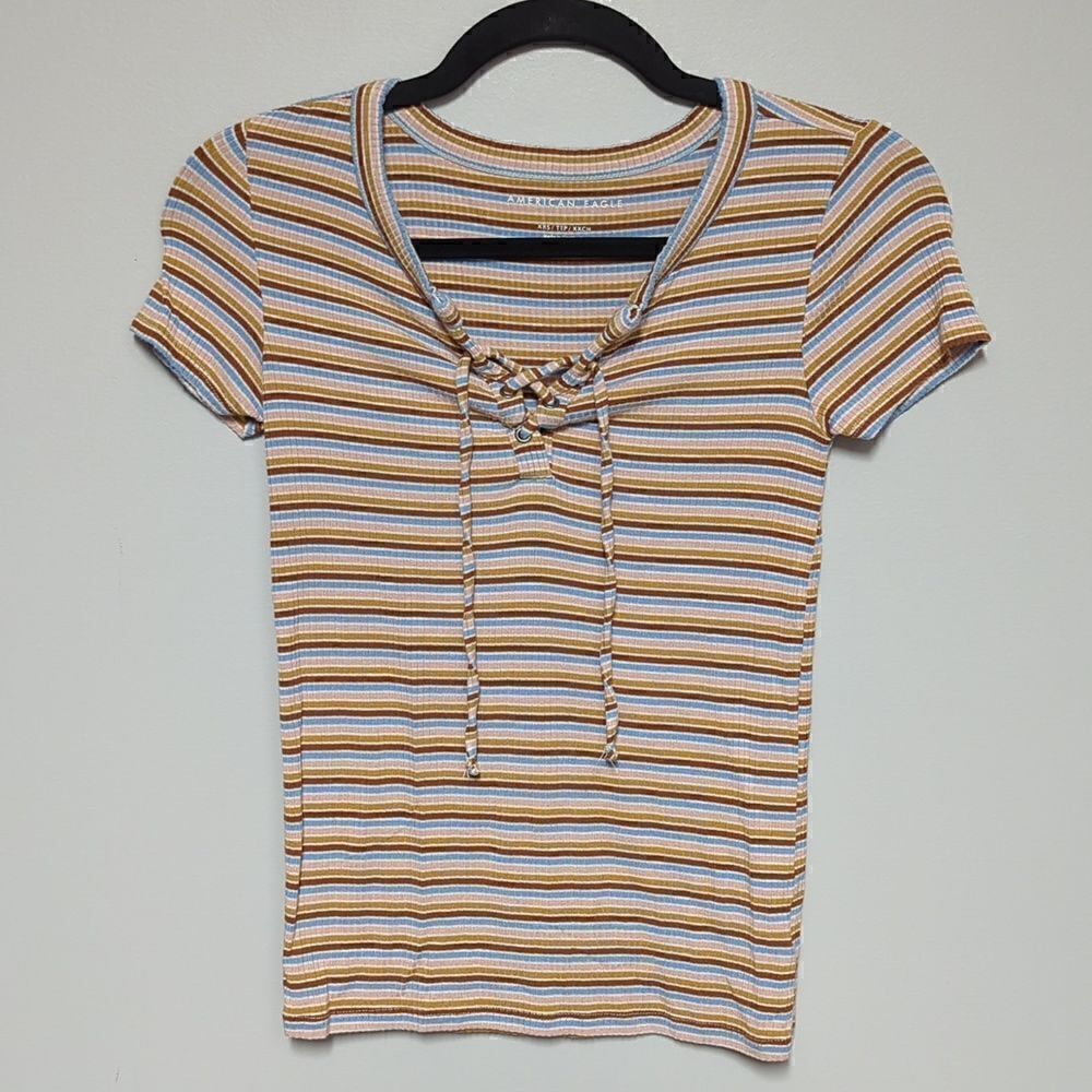 American Eagle Striped V Neck Blouse